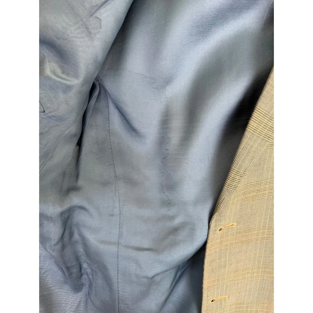 Vintage 60s Sears Pacemaker‎ Double Breasted Glen Plaid Blazer Grey Blue 36S